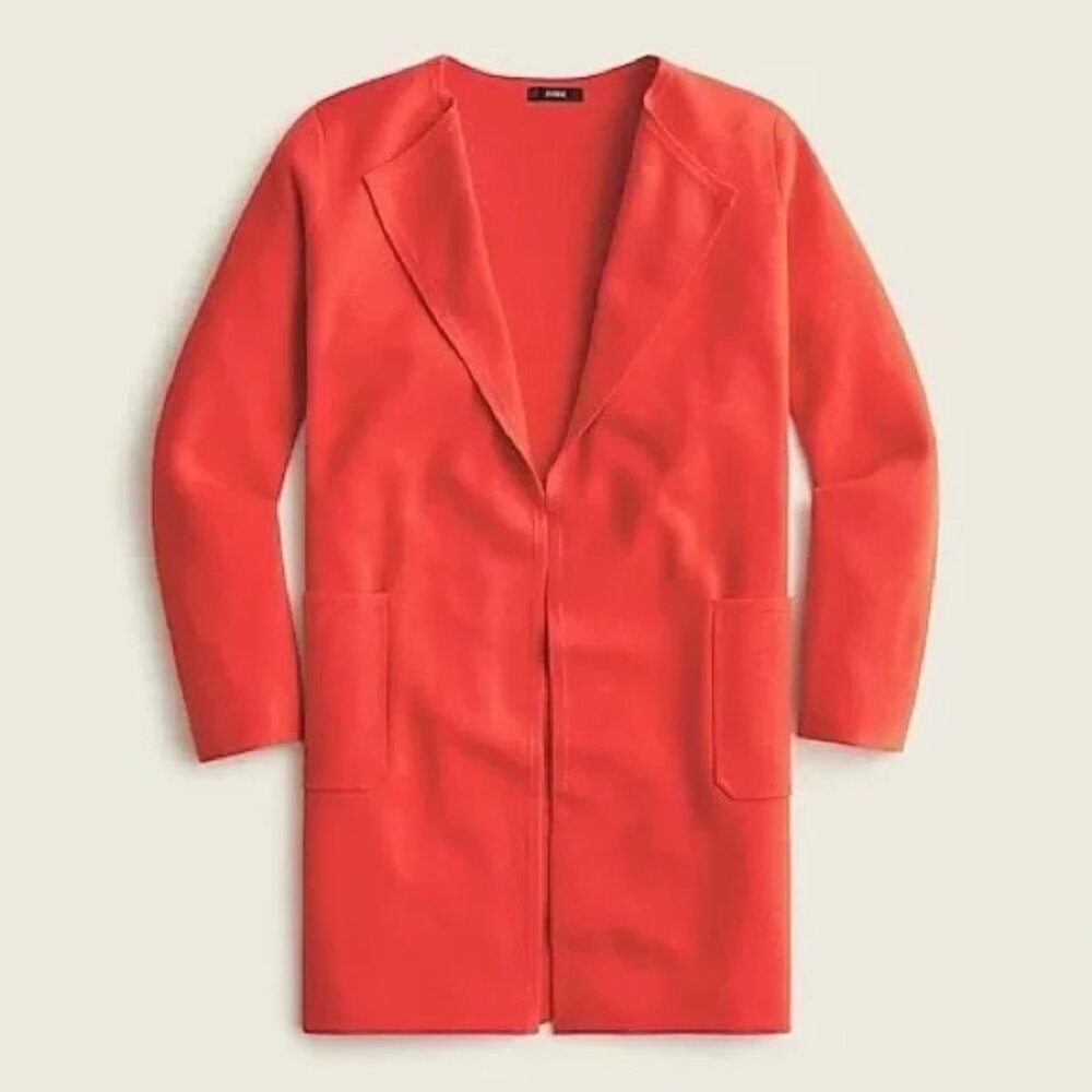 NWT J.Crew Juliette in Bright Cerise Red Open-Front Collarless Sweater Blazer XS